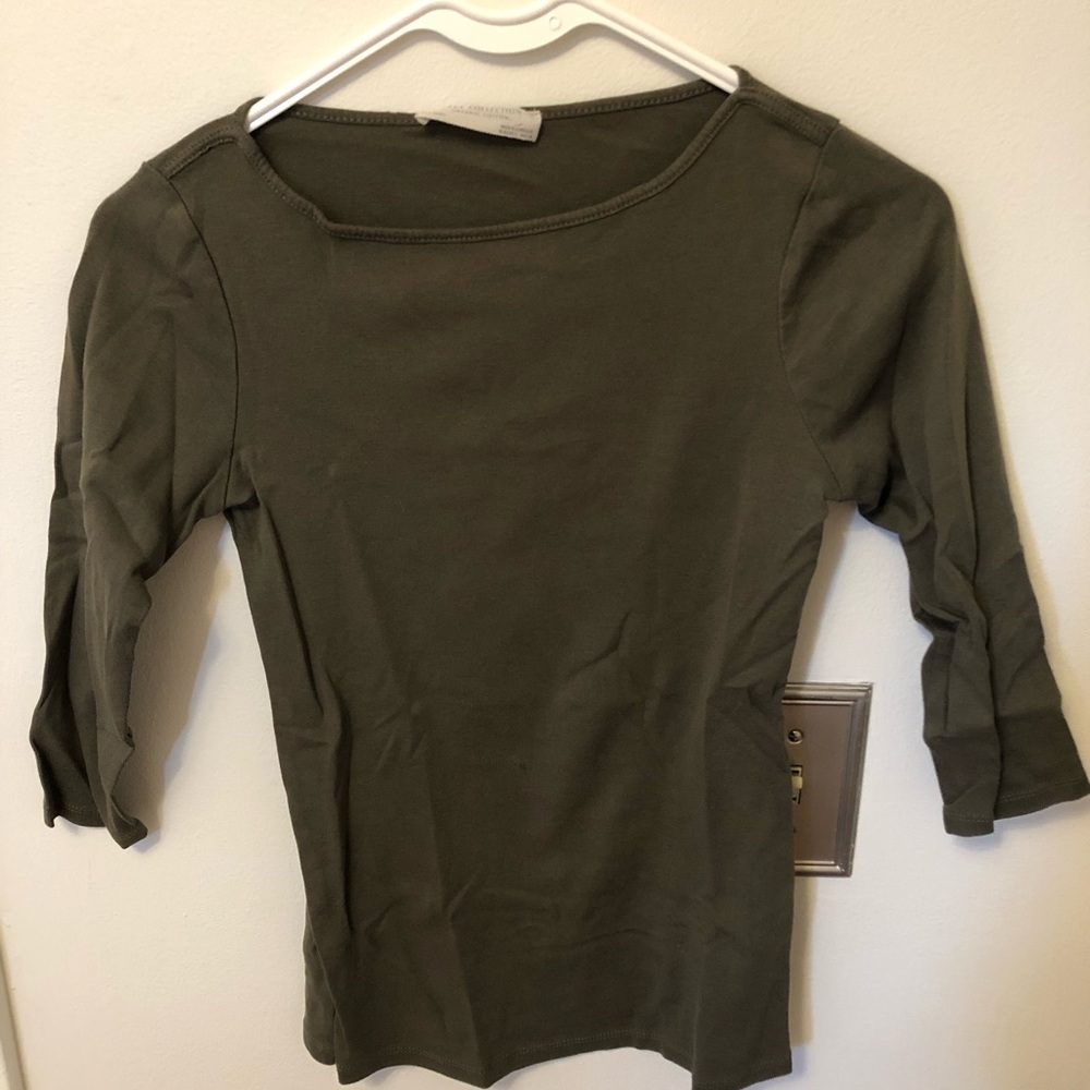 Zara Organic Collection Green 3/4 sleeve top XS